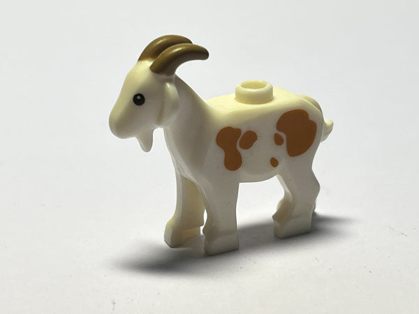 Goat with Black Eyes, Dark Tan Horns and Medium Nougat Spots Pattern, 95341pb01